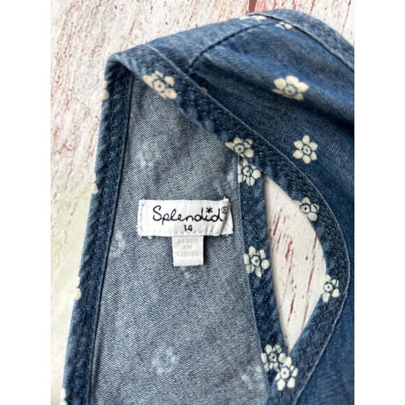 Splendid Girls Denim Floral Print Tank Top Size 14 - Picture 6 of 8